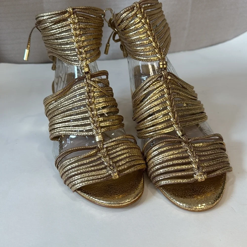 CECILIA NEW YORK Gold Metallic Strappy Block Heel Sandals - Picture 2 of 8